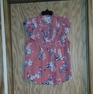 Lily White Coral and Navy Floral Blouse